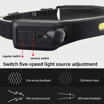 1-20 парчета XPE COB led налобный фенер с вълна индукция, USB Акумулаторна налобный фенер, водоустойчив налобный фенер за риболов на открито