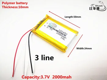 1 бр./лот, 3 линии, добро качество, 3,7 В, 2000 mah, 103450 полимерна литиево-йонна батерия за играчки, POWER BANK, GPS, mp3, mp4