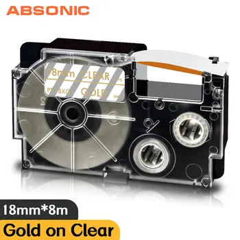 1pk Злато на прозрачна лента 18 мм, Съвместими с вашия принтер Casio Tape Label XR 18XG Label Maker за Casio KL8200 KL8800 KL-G2TC KL-170PLUS