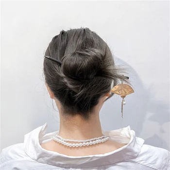 1бр китайски стил ретро стъпка Разклащане Сгъваем фен Висулка пръчка за коса Hanfu Декор Родословни Ежедневна прическа за жени, Подарък за Момичета