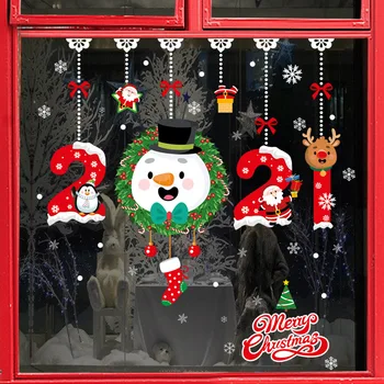 2021 Коледни Стикери за стена Весела Коледа Стъклени Етикети Дядо Коледа Украсата на стаите на Прозорец от PVC Винил Начало Декор Подвижна