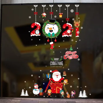 2021 Коледни Стикери за стена Весела Коледа Стъклени Етикети Дядо Коледа Украсата на стаите на Прозорец от PVC Винил Начало Декор Подвижна