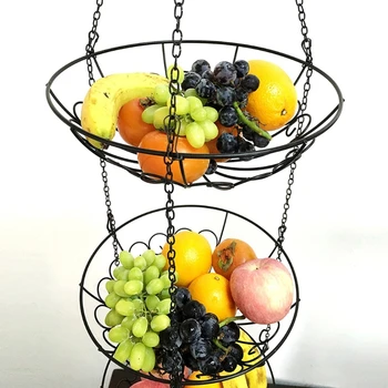 3-Ярусная подвесная кошница за плодове, купа за съхранение на зеленчуци от тежка рамка от тел, таван закачалка, декорация на кухня в скандинавски стил минималистичном