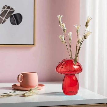 4 бр. вази за гъби в скандинавски стил, Стъклени вази за пъпки, ваза за цветя във формата на гъби за домашния офис, салон в стил деко