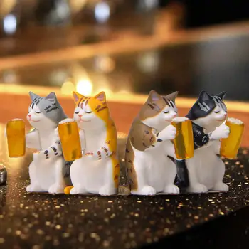 4 бр., модел, животно Котката от смола, сбирка миниатюрни занаяти, Топперы за торта