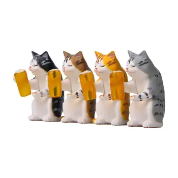 4 бр., модел, животно Котката от смола, сбирка миниатюрни занаяти, Топперы за торта