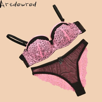 Artdewred 2016 най-новият женски комплект с Бюстгальтером A/B/C Чаша повдигащ, Секси дантелен Сутиен с Дълбоко V-образно деколте + Гащи, дантелен сутиен, секси бельо, сутиен