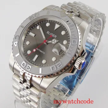 bliger 40 мм сапфирен кристал автоматично мъжки часовник с календар сив циферблат NH35 механизъм miyota 8215 керамични bezel поставяне