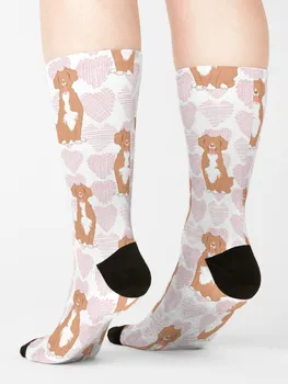 Love Nova Scotia Duck Tolling Звученето Toller - Чорапи На Розов Фон, Бели Мъжки Чорапи, Подарък Градинска Облекло По Поръчка, Забавни Чорапи в стил Арт