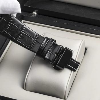 OBLVLO 2021 Нов дизайн Стоманени автоматични часовници Скелетонирующий циферблат Механични часовници с Кожена каишка Водоустойчив часовник от сапфир стъкло