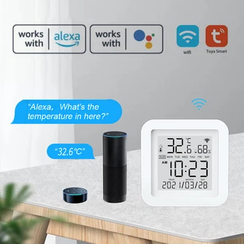 Sasha WiFi LCD дисплей, мини-електронен термометър-влагомер, USB-захранване, интелигентни сензори с Алекса Google Home