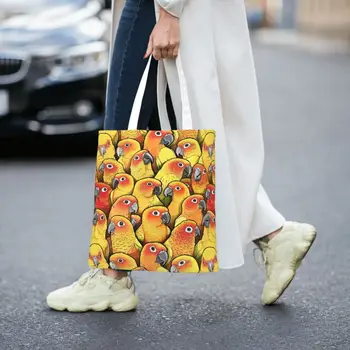 Sun Conures Squad, Чанти за пазаруване в хранителни Магазини, женски Сладки чанти с папагали, холщовая пазарска чанта на рамото, чанта с Голям Капацитет