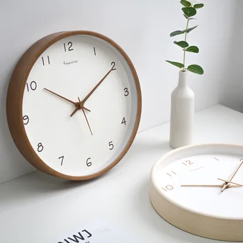 Ubaro Дървени стенни часовници в скандинавски европейски стил с тихо механизъм Творчески часовници с прости модерен дизайн за декориране на дневната