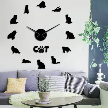 Wirehair порода котки, големи 3D акрилни стенни часовници 