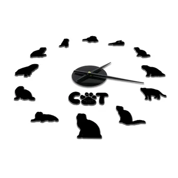 Wirehair порода котки, големи 3D акрилни стенни часовници 