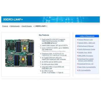 X9DR3-LN4F + За дънната платка Supermicro PC LGA2011 E5-2600 семейството V1/V2 ECC DDR3