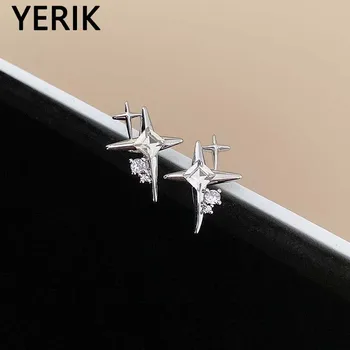 Yerik, нови сладки нежни обеци-карамфил Starlight с цирконии за жени, Мода за момичета, Сребърен цвят, Brincos, Бижута, Подаръци, търговия на едро,