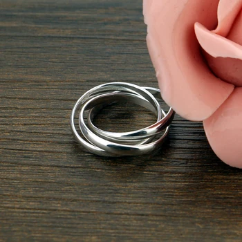ziqiudie S925 прост пръстен от сребро с три кръгчета, сребърен пръстен на жената е прост пръстен с опашка, годежен пръстен, женски пръстен с множество пръстени