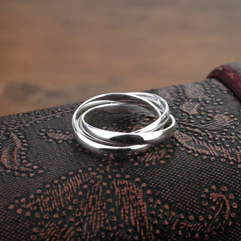 ziqiudie S925 прост пръстен от сребро с три кръгчета, сребърен пръстен на жената е прост пръстен с опашка, годежен пръстен, женски пръстен с множество пръстени