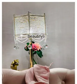 zq Френска сънливи кристален лампа Луксозна американска хол Нощно шкафче за Спалня Креативна европейската Романтична Завеса от мъниста