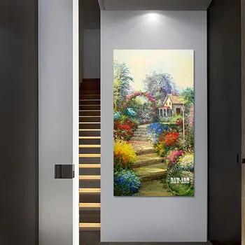 Абстрактна живопис върху платно за декора на стените в хола, без рамка, Много Красиви цветя В градината, Живопис с маслени бои с природа