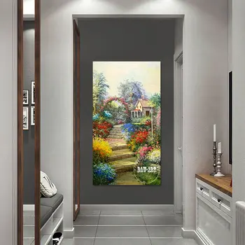 Абстрактна живопис върху платно за декора на стените в хола, без рамка, Много Красиви цветя В градината, Живопис с маслени бои с природа