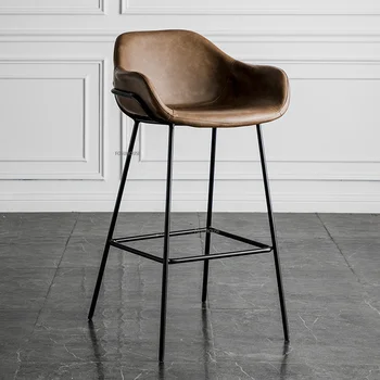 Бар столове в скандинавски стил от изкуствена кожа, луксозна дръжка, модерен дизайнерски бар стол, ресторант, iron шезлонг за почивка, бар на мебели WK