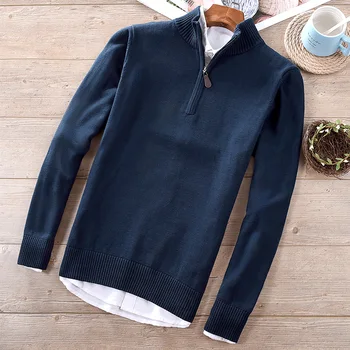 Висококачествени 100% памучни есенни мъжки пуловери-turtlenecks с дълъг ръкав, ежедневни дебела трикотажная дрехи с цип, модерен мъжки палта