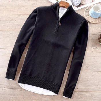 Висококачествени 100% памучни есенни мъжки пуловери-turtlenecks с дълъг ръкав, ежедневни дебела трикотажная дрехи с цип, модерен мъжки палта