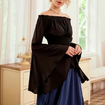 Дамска блуза Belle Poque в Ренесансов стил, готически, разкроена ръкав, яка с открити рамене, бохо, средновековния готически Корсет във викториански стил, върхове A30