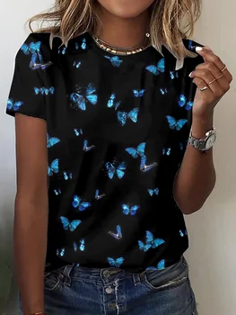 Дамски модни тениски от полиестер с 3D принтом, летни блузи с къс ръкав, тениски с образа на пеперудите, градинска дрехи, широки дрехи оверсайз