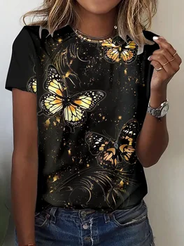 Дамски модни тениски от полиестер с 3D принтом, летни блузи с къс ръкав, тениски с образа на пеперудите, градинска дрехи, широки дрехи оверсайз