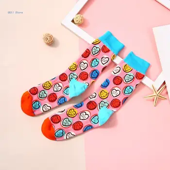 Дамски памучни чорапи за момичета с хубави сърце, забавни улични ежедневните си меки чорапи до щиколоток в рубчик със средна тръба