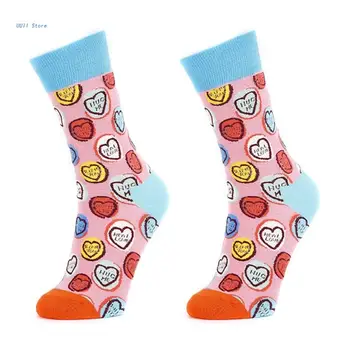 Дамски памучни чорапи за момичета с хубави сърце, забавни улични ежедневните си меки чорапи до щиколоток в рубчик със средна тръба