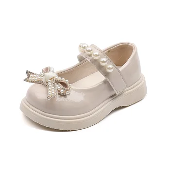 Детски Модни Обувки, обувки на Принцесата от Изкуствена Кожа с Перлата на Носа и Възел за момичета, Детски Обувки с Пеперуда, zapatos niña, дизайнерски обувки