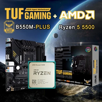 Дънна платка ASUS TUF GAMING B550M PLUS Micro-ATX B550M + чисто НОВ процесор AMD Ryzen 5 5500 R5 5500 Processador Без Охладител
