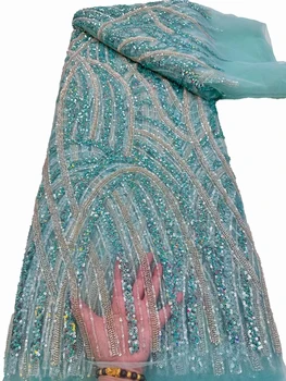 Европейската и американската лейси плат от плътна бисерной мрежа, тънка бисерная тръба, бродерия с пайети, плат за вечерна рокля, 5 ярда