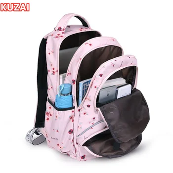 Жена училище раница KUZAI Cherry blossoms, черна и розова чанта за книги с цветен модел, модерни училищни чанти за момичета, скъпа чанта за книги с цветен модел