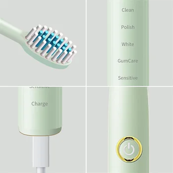 Звукова електрическа четка за зъби за възрастни, детска, 5 режима, интелигентен таймер, избелване четки за зъби, водонепроницаемое USB зарядно устройство, работа на смени корона