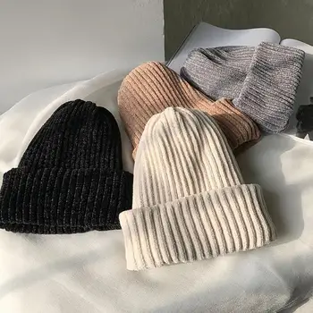Зимна шапка Ежедневна топла зимна шапка с череп, однотонная шапчица-бини