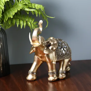 Златна статуя на слон за домашен интериор, статуетка на щастлив богатство, занаяти, накити за всекидневната, скулптура от хобота на слон, подарък