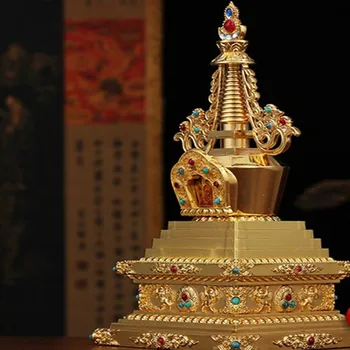 Изящно Вырезанная 7-инчов Ступа на тибетския будизъм, Инструментално Украса