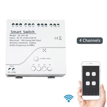 Интелигентните ключове Wifi, Предна панел, Протокол Sasha Smart Zigbee3.0, Релеен модул 433 Mhz, 4-канален Таймер AC85-250V/USB 5V
