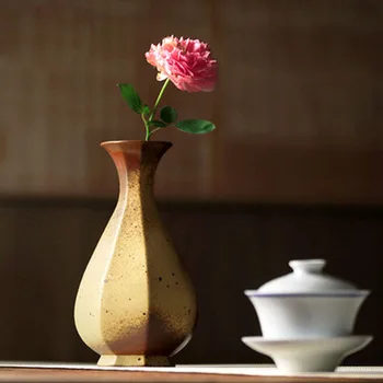Керамична ваза в японски стил, ръчно изработени, проста простор за цветя, декорация на дома плот в стил ретро, стара чайна церемония, дзен, цветя, прибори