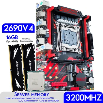 Комплект дънната платка Atermiter X99 D4 с процесор Xeon E5 2690 V4 LGA2011-3 2 бр. X 8 GB = 16 GB, 3200 Mhz DDR4 REG ECC RAM Memory