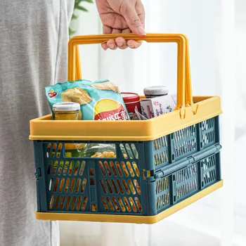 Креативна сгъваема кошница за съхранение с дръжка, Сгъваема кошница за пазаруване, Ръчни Играчки за пикник на открито, Кутия за съхранение на храна и дрехи
