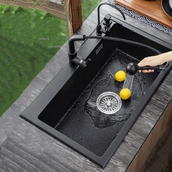 Кухненска мивка от кварцов камък за подобряване на бита С Един резервоар За измиване на Плодове Над мивката със сливными принадлежности