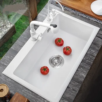 Кухненска мивка от кварцов камък за подобряване на бита С Един резервоар За измиване на Плодове Над мивката със сливными принадлежности