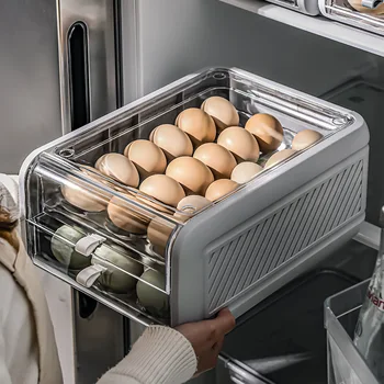 Кухненски шкаф за съхранение на яйца с двоен чекмедже в японски стил, който запазва свежестта, Прозрачен Контейнер за храна в хладилника