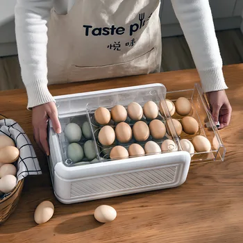 Кухненски шкаф за съхранение на яйца с двоен чекмедже в японски стил, който запазва свежестта, Прозрачен Контейнер за храна в хладилника